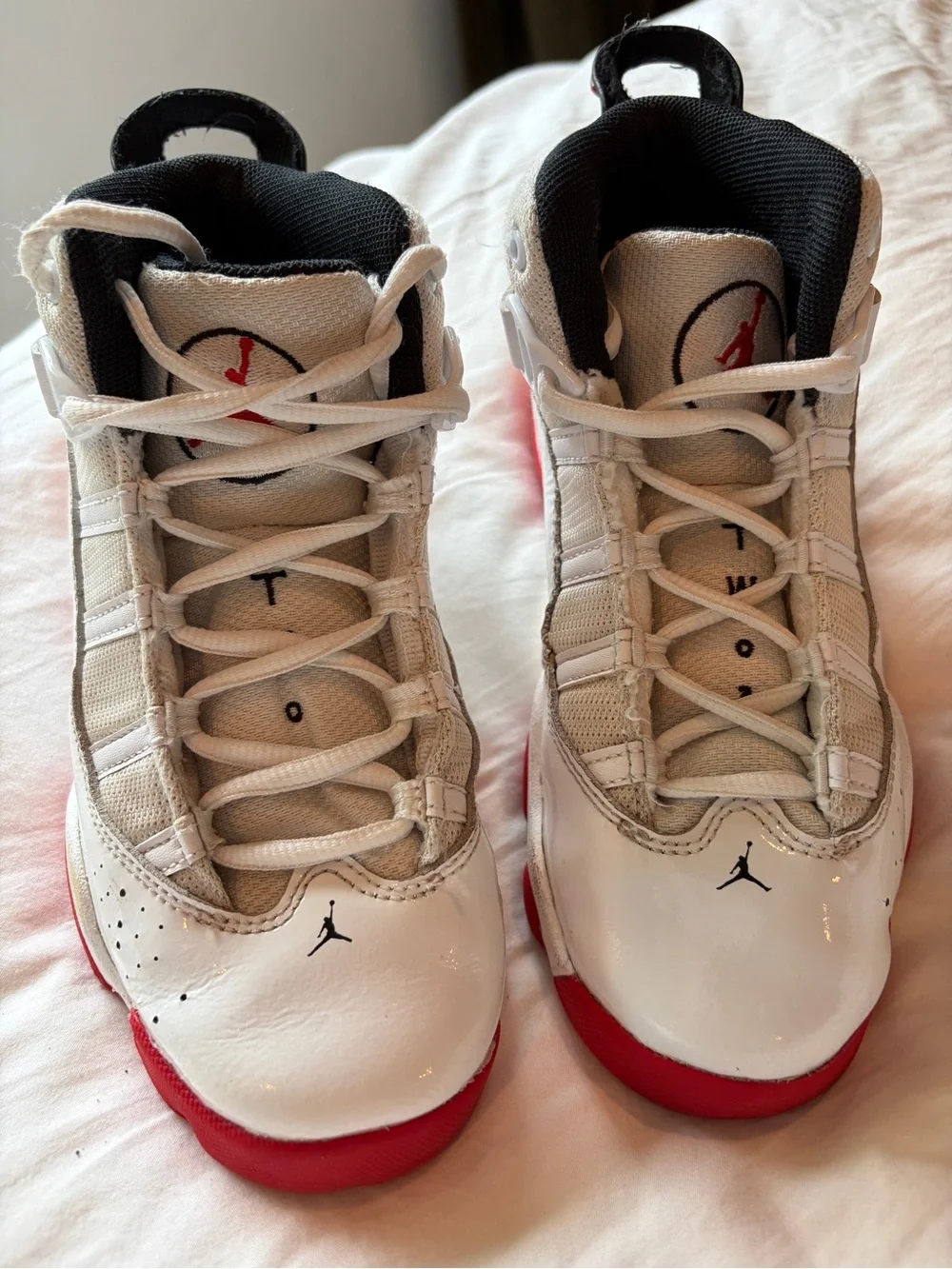 Jordan Kids White and Red 6 Rings Sneakers
